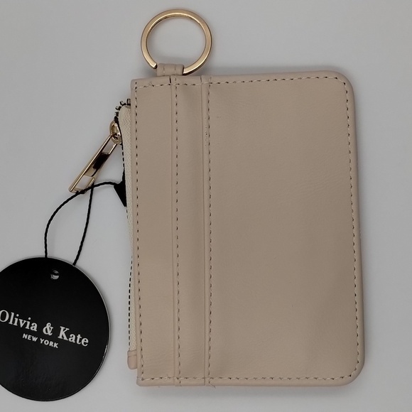Olivia & Kate cream coin purse rose gold hardware zip top quilted stitching - Picture 4 of 7
